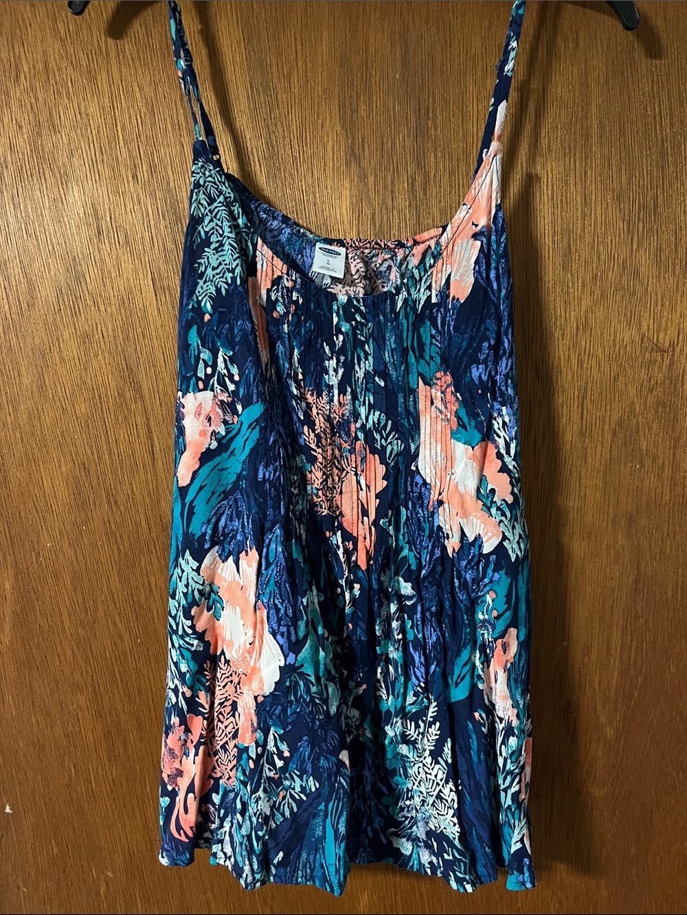 Old Navy Navy, Teal & Coral Pleated Floral Tank